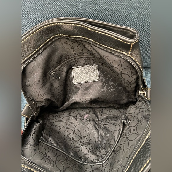 Fossil Black Leather Double Handles Shoulder Handbag Purse Silver Tone Hardware - Picture 6 of 16